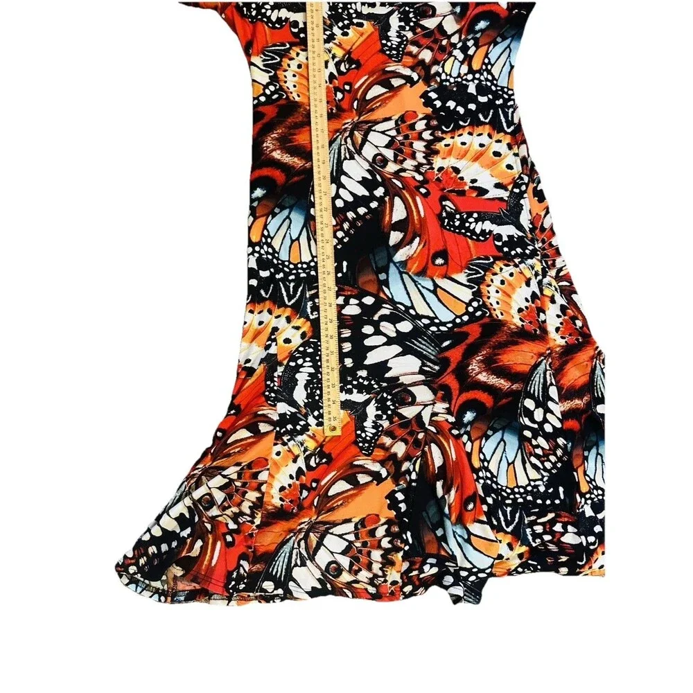 Attitudes Renee Jersey Dress Maxi Sz L Monarch Butterfly Maxi Boho Stretch Red - Picture 12 of 12